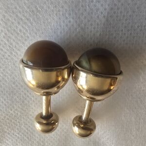 KREISLER CRAFT CUFF LINKS PAIR GOLD TONE ROUNDBALL MOONSTONE